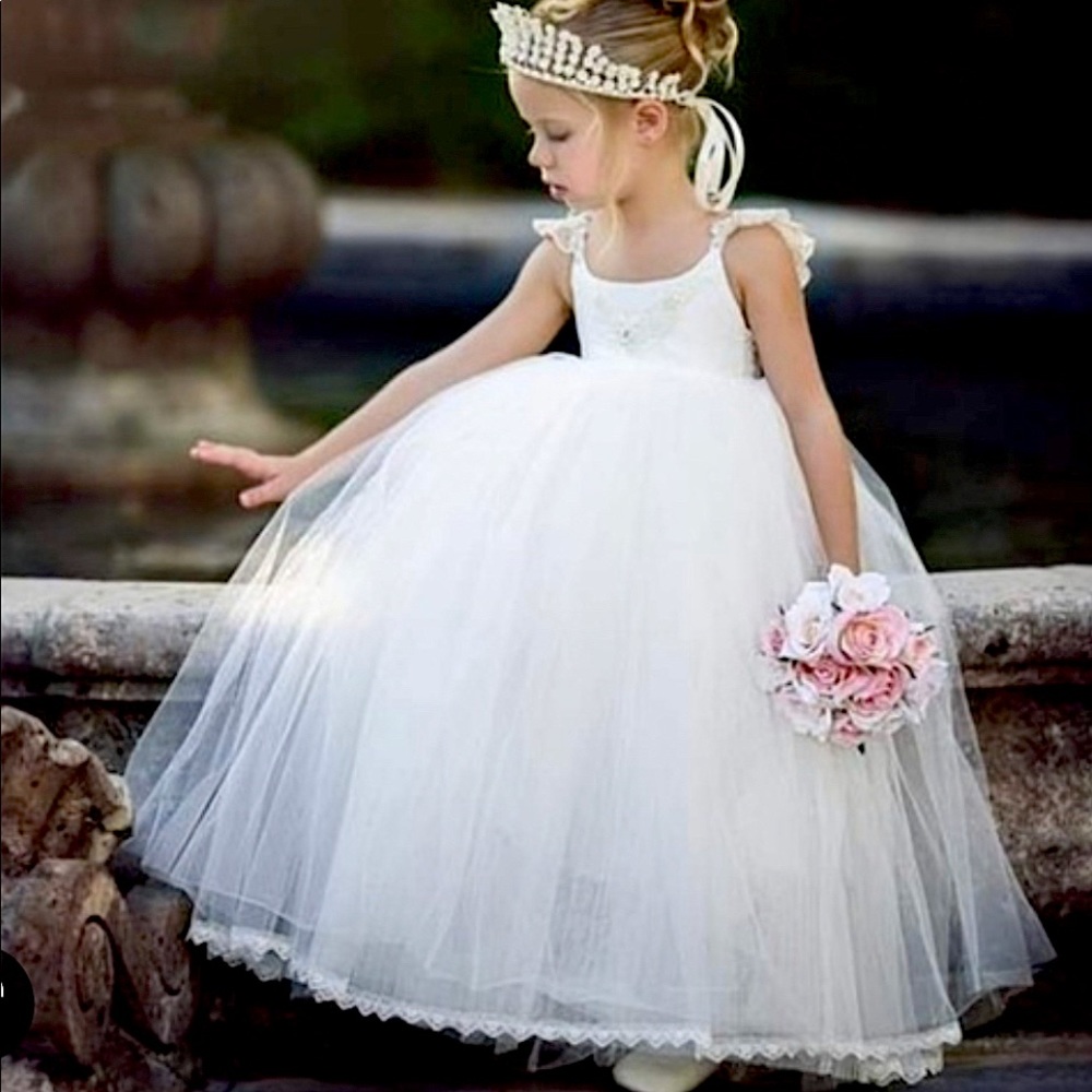 Dollcake White Tulle Flower Girl Dress